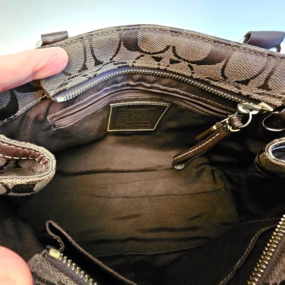 Dark Brown Coach Purse With Leather Trim - Picture 7 of 11